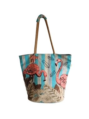 Paul Brent Large Artistic Canvas Flamingo Paradise  Bag Beach Tote
